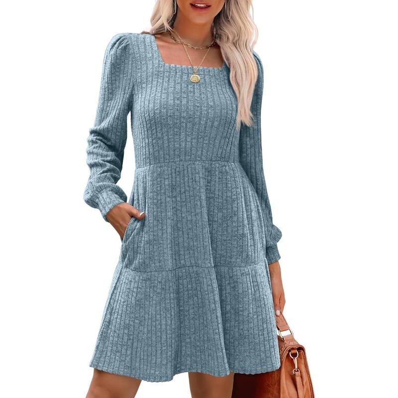 Margot - Square Neck Long Sleeve Sweater Dress