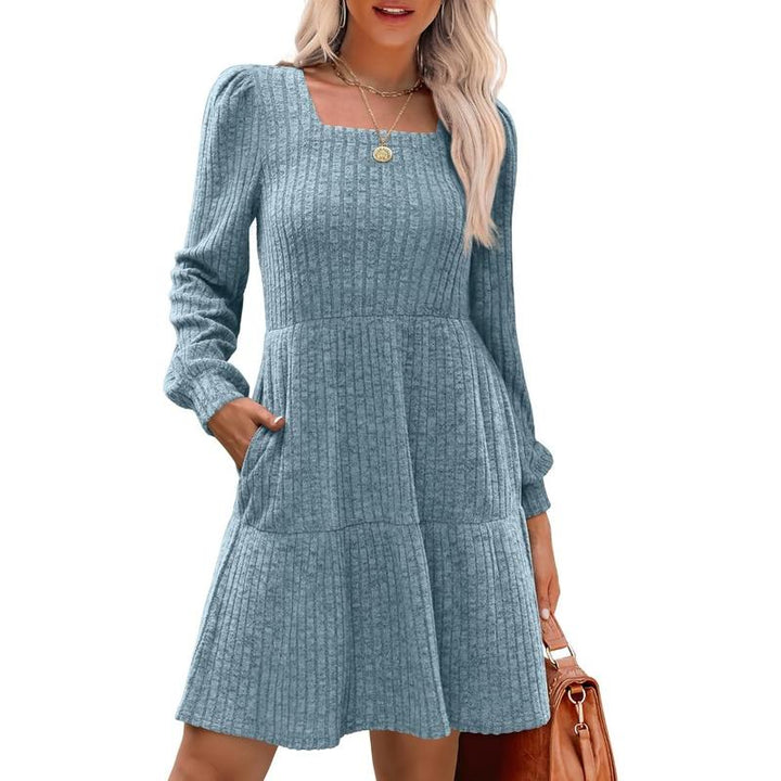 Margot - Square Neck Long Sleeve Sweater Dress