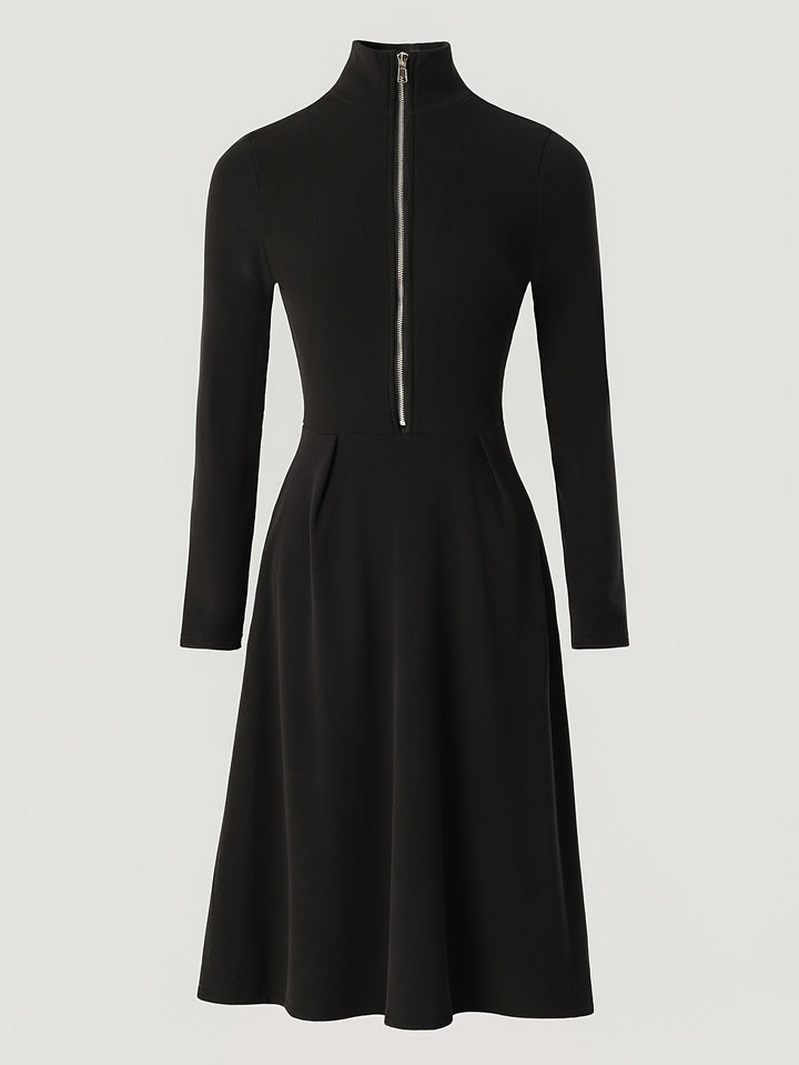 Leticia - Zippered Long Sleeve Dress With Stretch Fabric