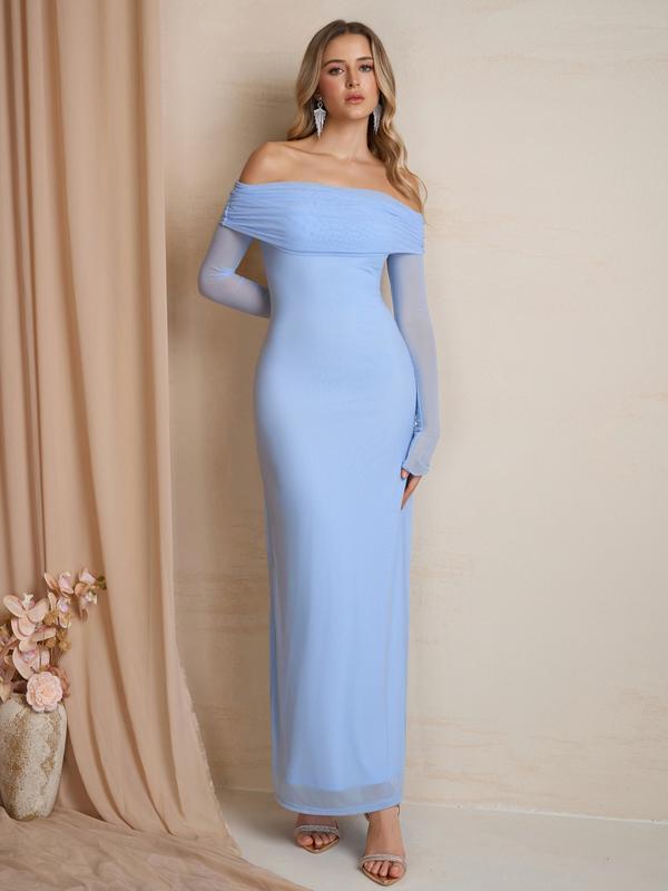 Audrey - Off Shoulder Ruched Sequin Bodycon Evening Gown