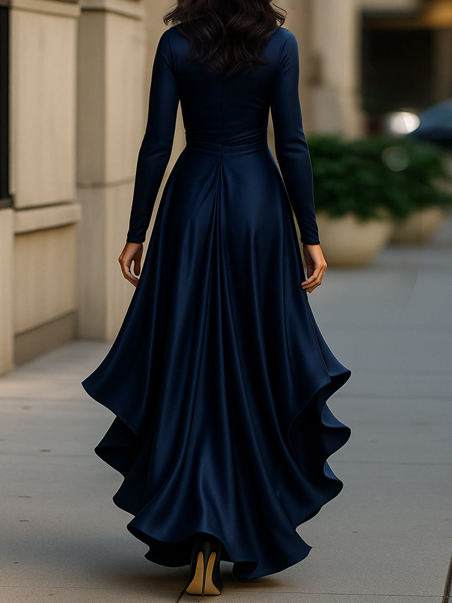 Vesper | Midnight Blue Satin Maxi Dress