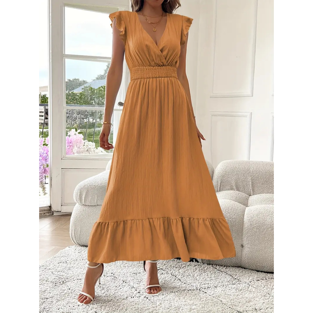 Noelle - Elegant Shirred V-Neck Summer Maxi Dress