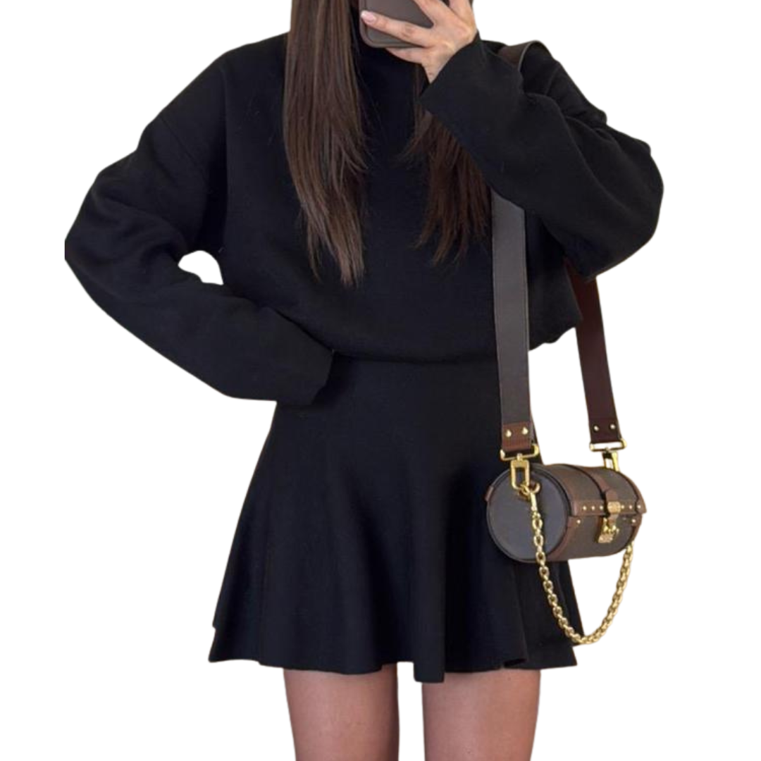 Vivi - Half-High Neck Loose Fit Knit Sweater Dress