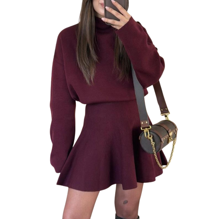 Vivi - Half-High Neck Loose Fit Knit Sweater Dress