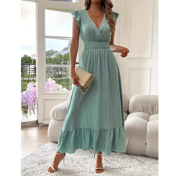 Noelle - Elegant Shirred V-Neck Summer Maxi Dress