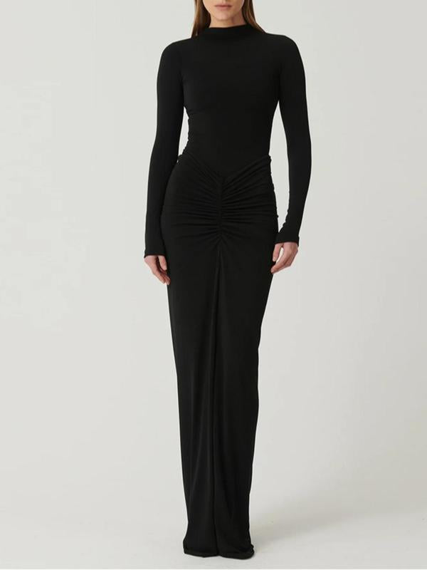 Augusta - Classy Ruched Long Sleeve Mock Bodycon Maxi Dress