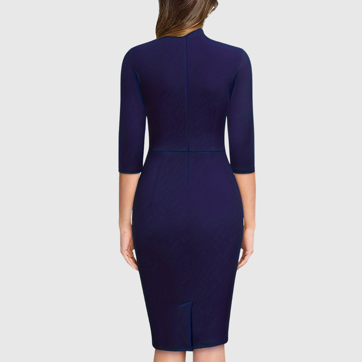 Anna - Three-Quarter Sleeve Sheath Tie-Neck Elegant Dress