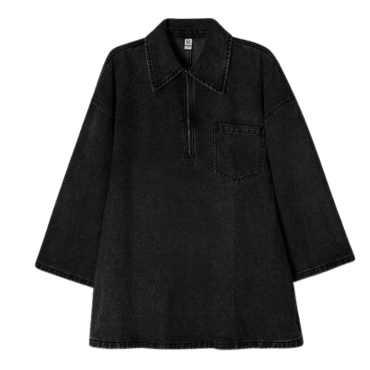 Emilia - Loose Fit Denim Dress With Half-Zip Collared Neck