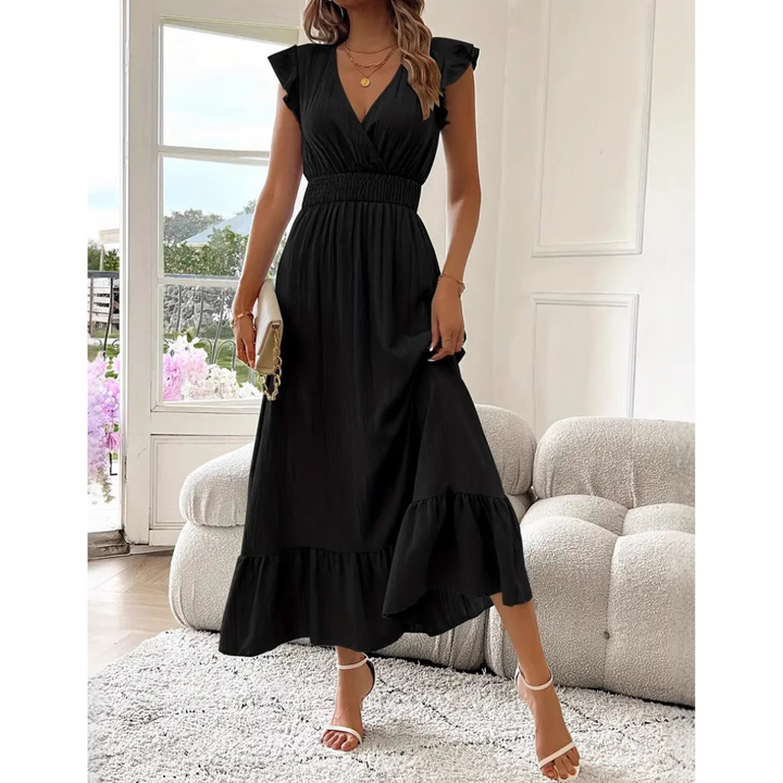 Noelle - Elegant Shirred V-Neck Summer Maxi Dress