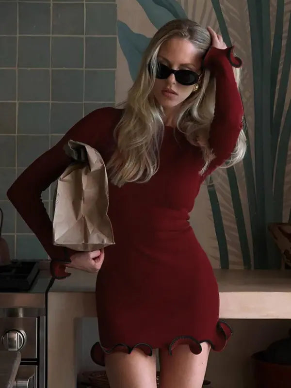 Bea - Knit Bodycon Dress With Long Sleeve Dress