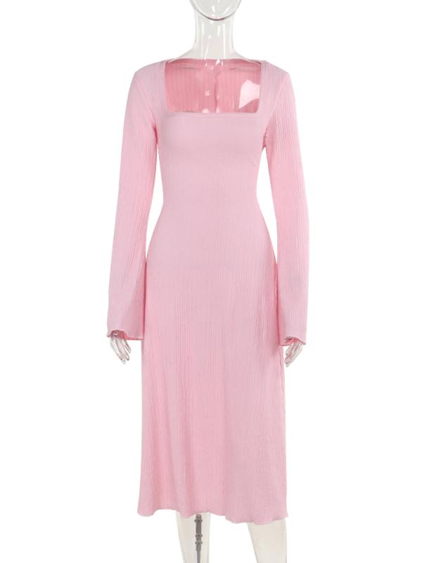 Lotte - Lace-Up Tie Back Flounce Sleeve A-Line Long Dress