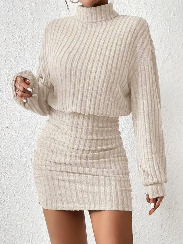 Amelie - Drop Shoulder Ribbed Dress with Turtleneck