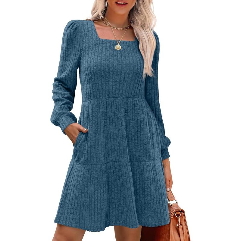 Margot - Square Neck Long Sleeve Sweater Dress