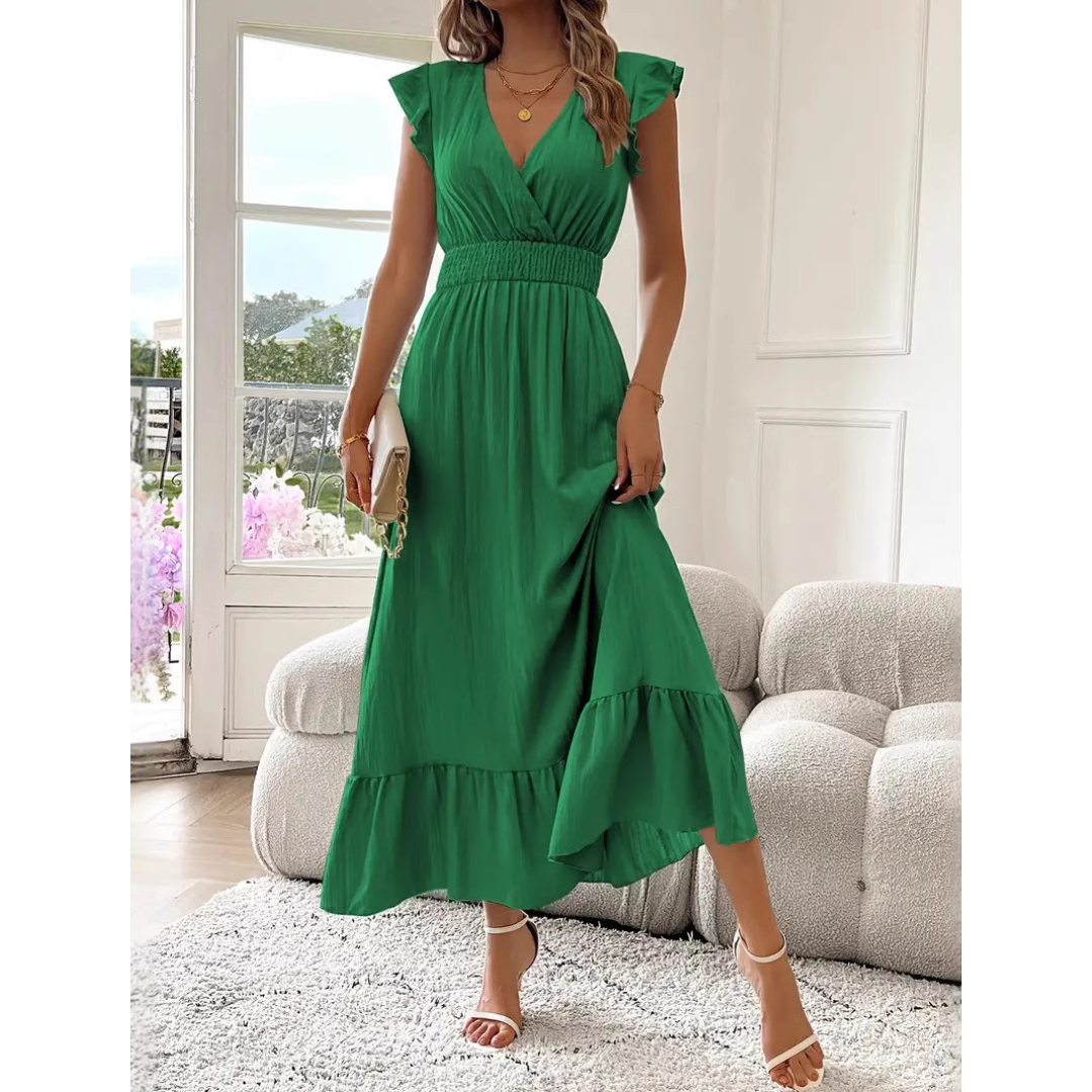 Noelle - Elegant Shirred V-Neck Summer Maxi Dress