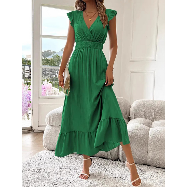 Noelle - Elegant Shirred V-Neck Summer Maxi Dress