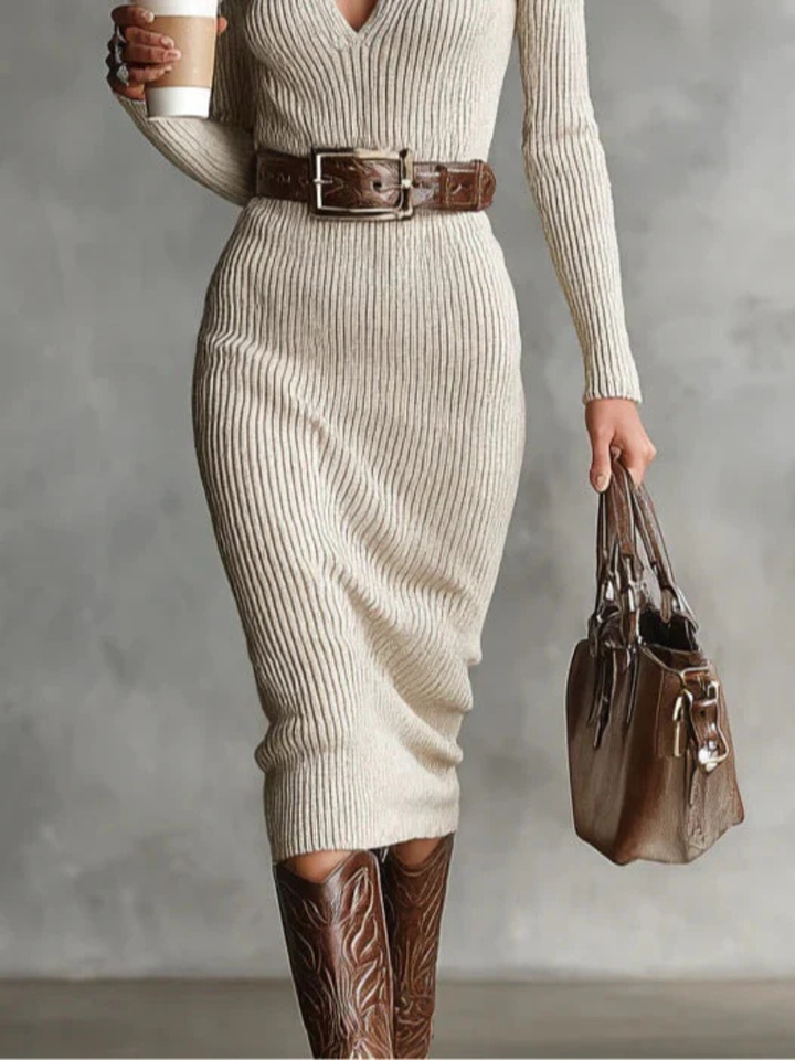Ammina™ | Ribbed Knit Winter Dress