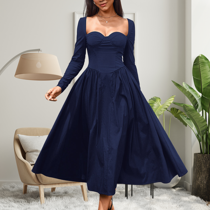 Giselle - Elegant Heart Neckline Long Sleeve A-Line Maxi Dress