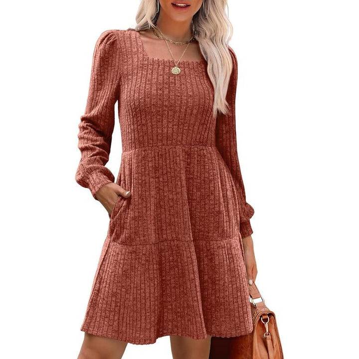 Margot - Square Neck Long Sleeve Sweater Dress