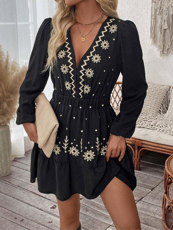Vera - Embroidered Long Sleeve Casual Dress