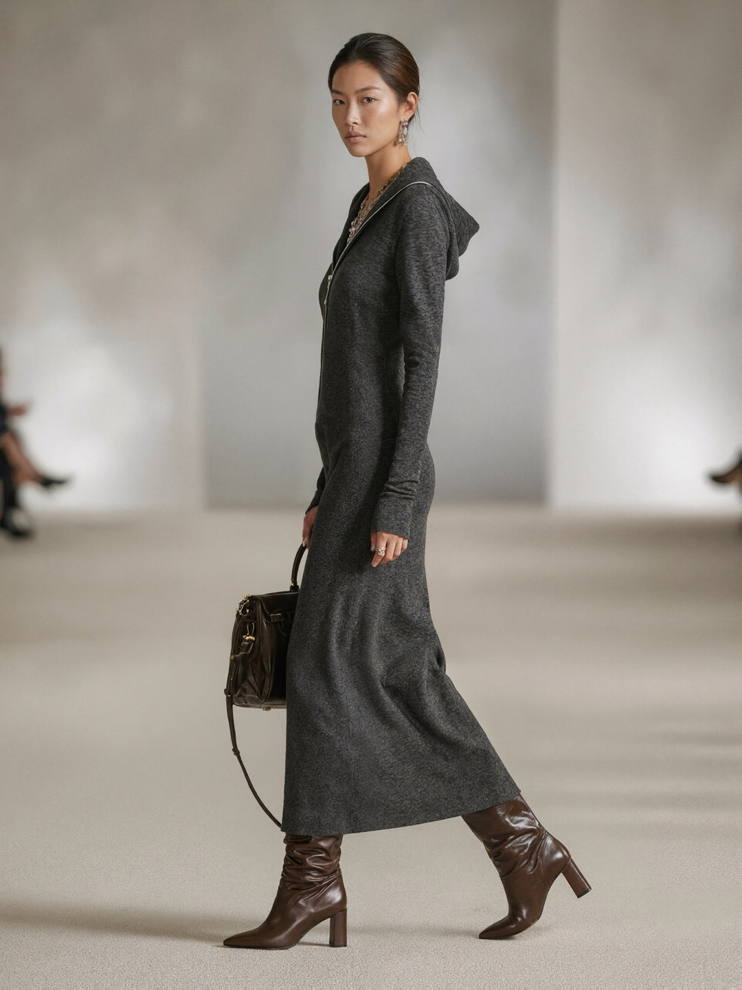 Lena - Long Sleeve Tunic Dress With Hood And Zipper Detail