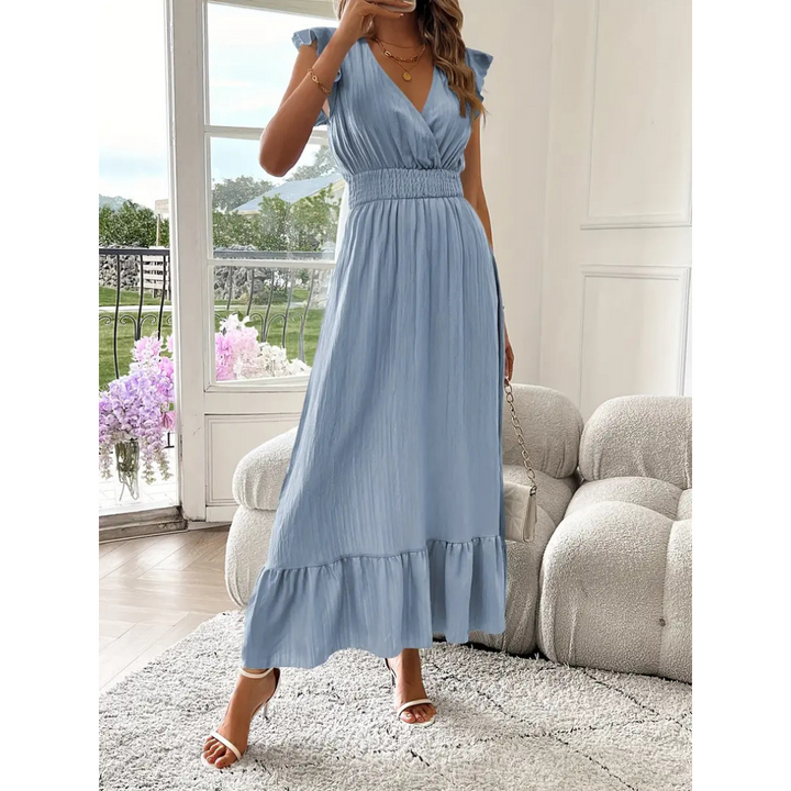 Noelle - Elegant Shirred V-Neck Summer Maxi Dress