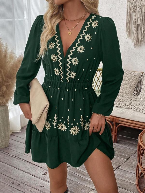 Vera - Embroidered Long Sleeve Casual Dress