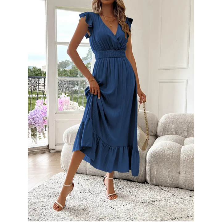 Noelle - Elegant Shirred V-Neck Summer Maxi Dress