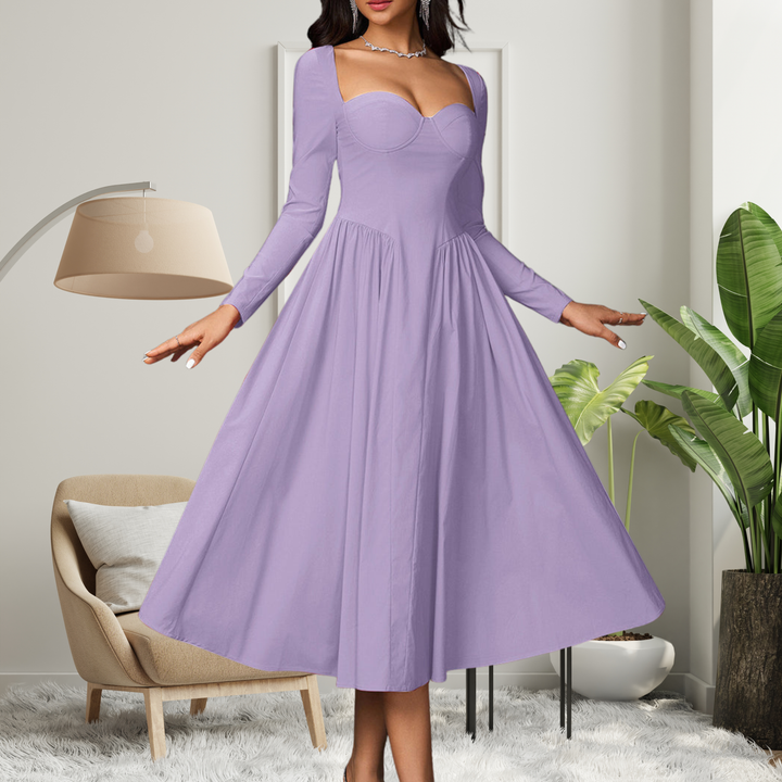 Giselle - Elegant Heart Neckline Long Sleeve A-Line Maxi Dress