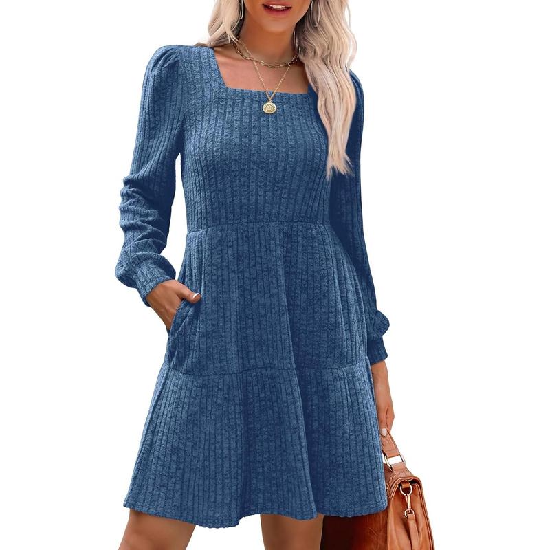 Margot - Square Neck Long Sleeve Sweater Dress