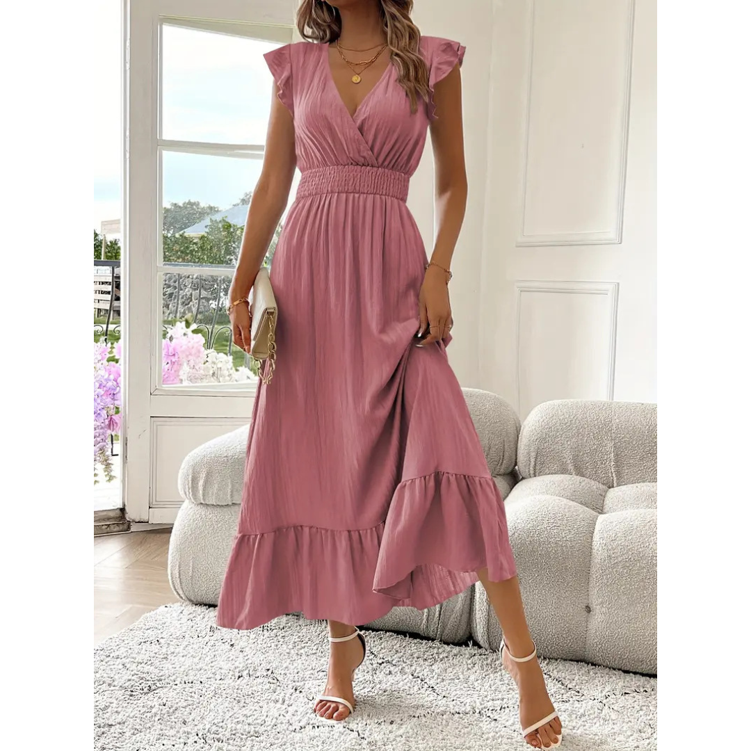 Noelle - Elegant Shirred V-Neck Summer Maxi Dress