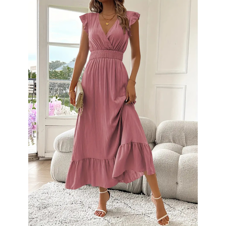 Noelle - Elegant Shirred V-Neck Summer Maxi Dress
