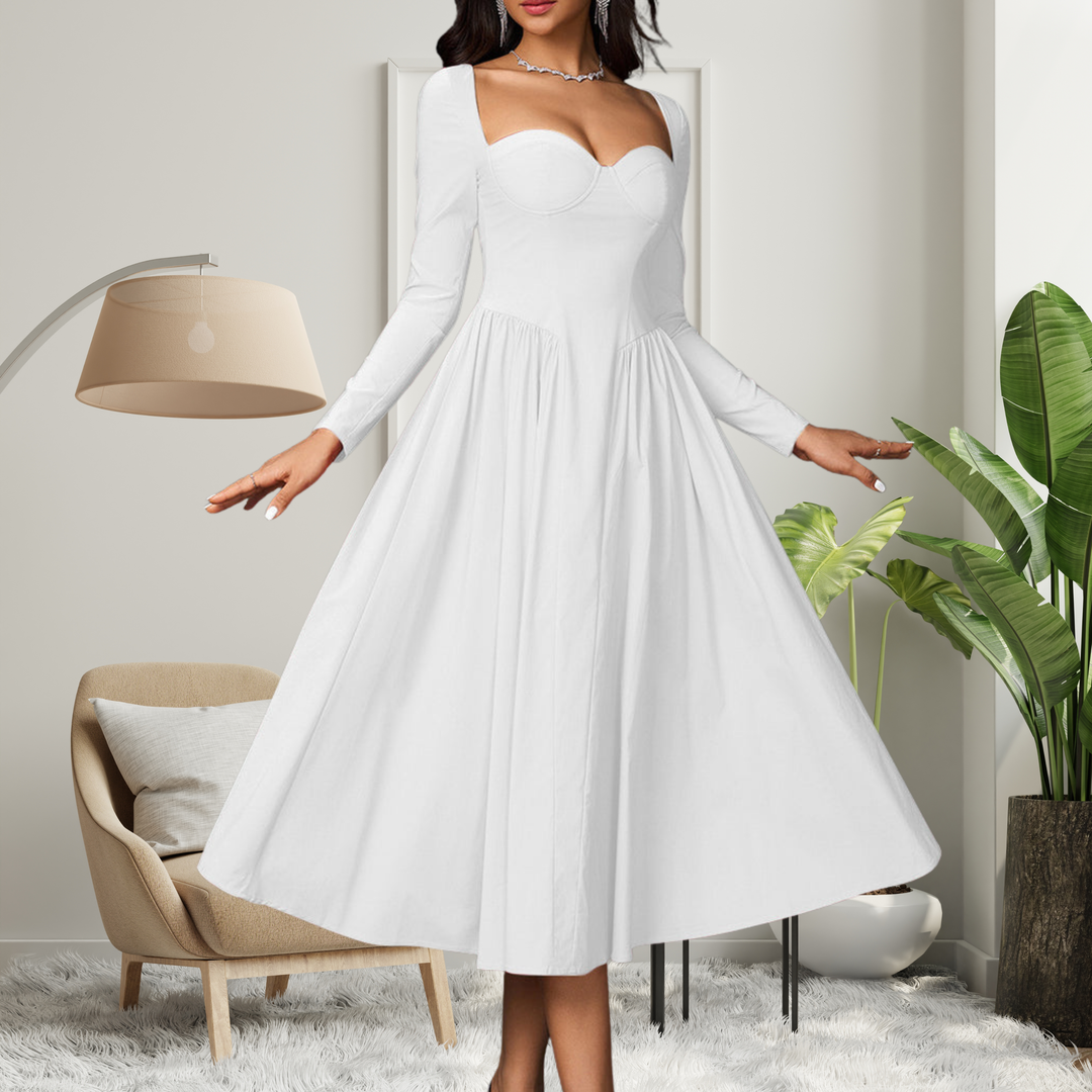 Giselle - Elegant Heart Neckline Long Sleeve A-Line Maxi Dress