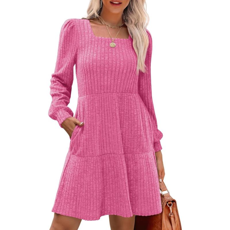 Margot - Square Neck Long Sleeve Sweater Dress