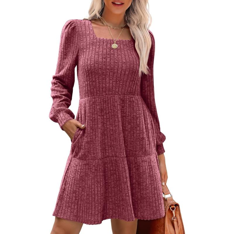 Margot - Square Neck Long Sleeve Sweater Dress