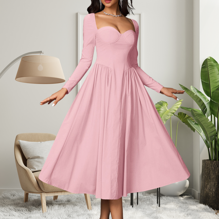Giselle - Elegant Heart Neckline Long Sleeve A-Line Maxi Dress