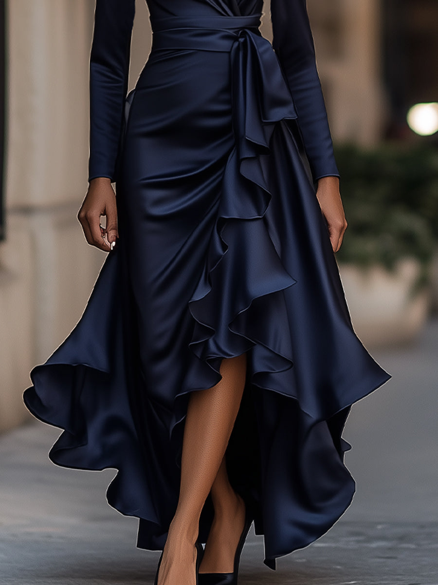 Vesper | Midnight Blue Satin Maxi Dress