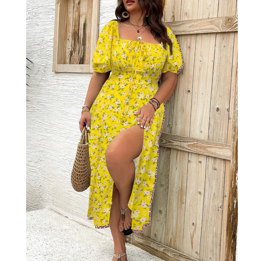 Violet – Classy Plus Size Puff Sleeve Maxi Dress