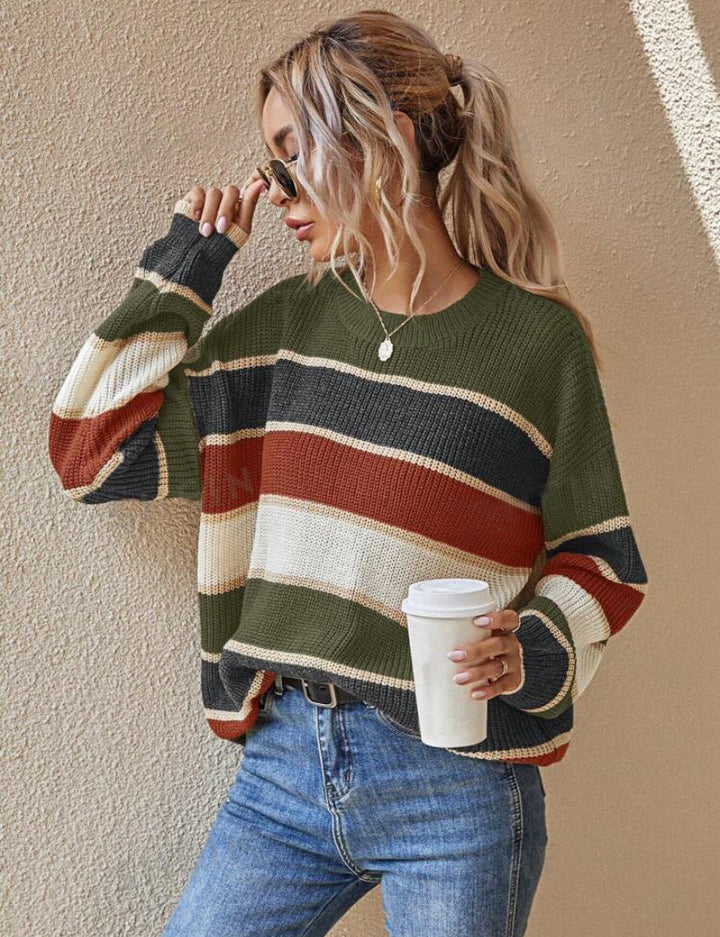 SOMIN™ - Comfy Striped Long Sleeve Round Neck Sweater