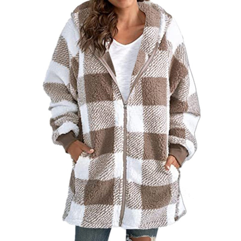 ARABELLA™ - Plaid Fleece Long Sleeve Hooded Coat
