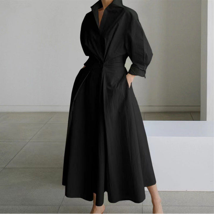 Kara - Elegant Front Wrap Collared Maxi Dress