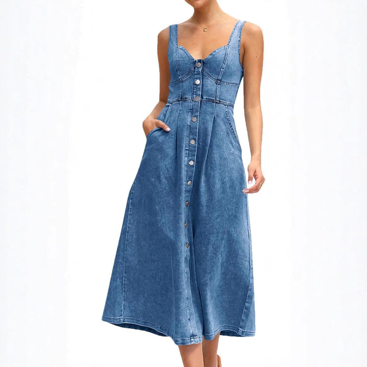 Francesca –  Classic Sleeveless Button-Front Denim Dress