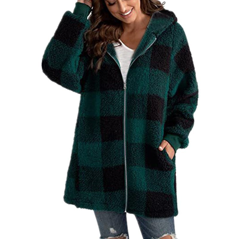 ARABELLA™ - Plaid Fleece Long Sleeve Hooded Coat