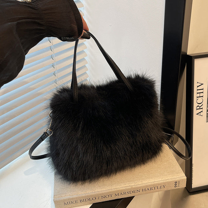 Teddy - Fashionable Imitation Fur Small Handbag with Grip Handle & Shoulder Strap