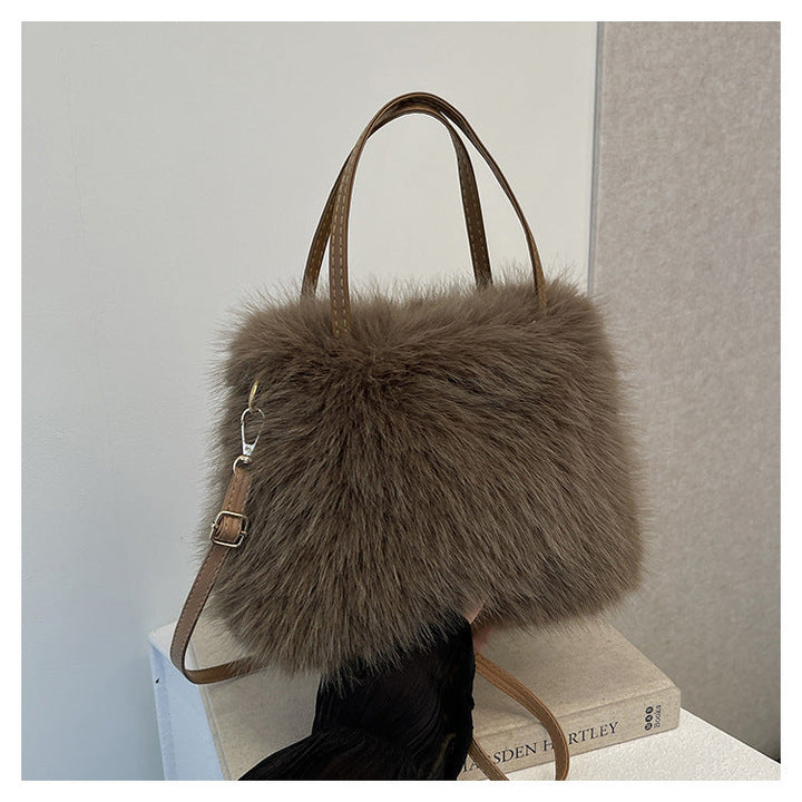 Teddy - Fashionable Imitation Fur Small Handbag with Grip Handle & Shoulder Strap