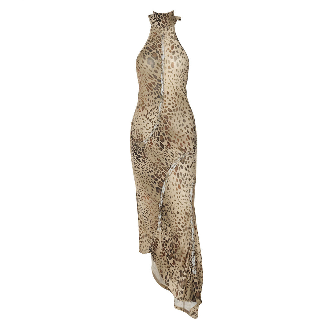 Maud - Graceful Leopard Backless Sleeveless Maxi Dress