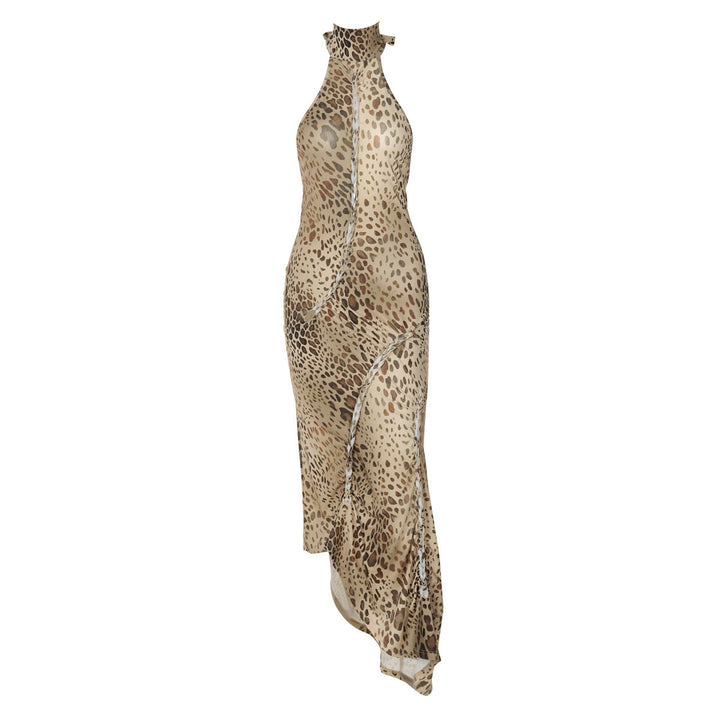 Maud - Graceful Leopard Backless Sleeveless Maxi Dress