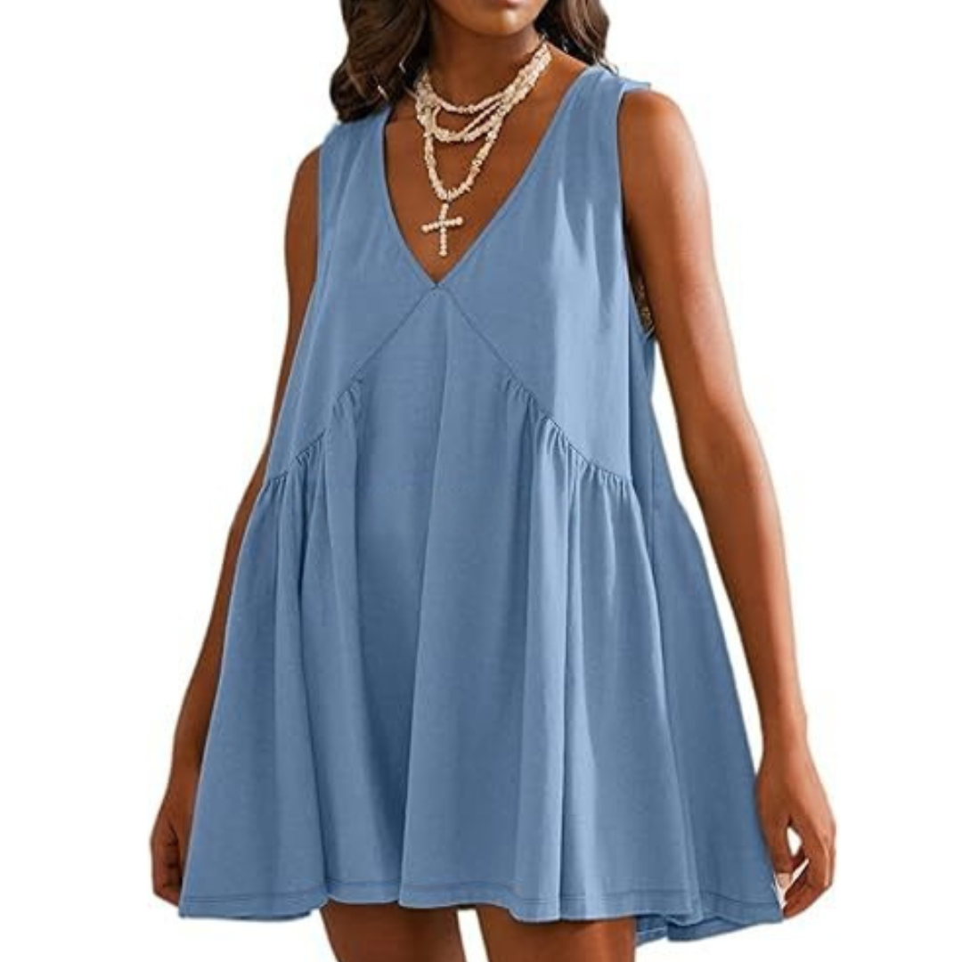 Flora - Women’s V-Neck Tank Dress with Flared A-Line