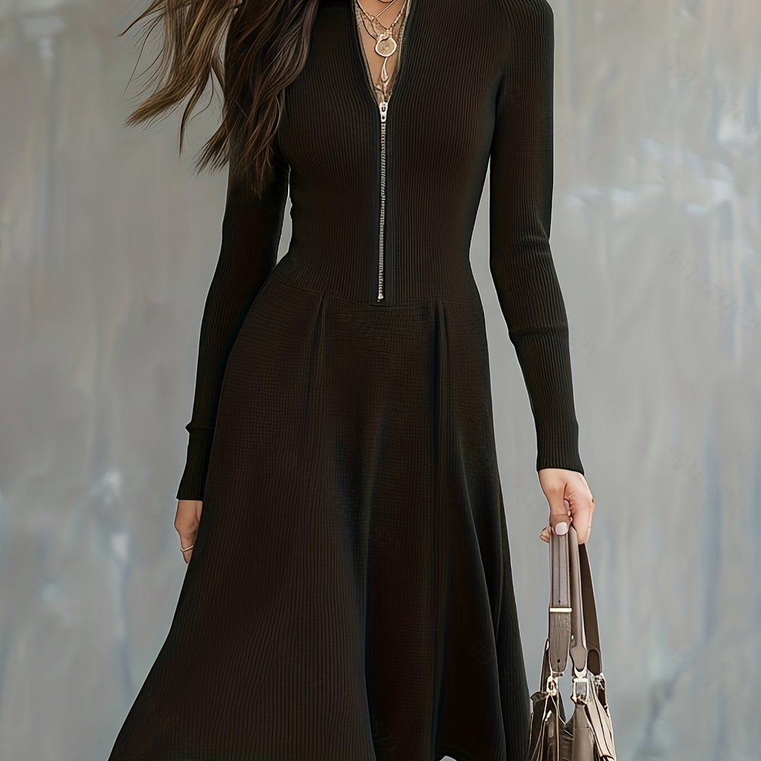 Leticia - Zippered Long Sleeve Dress With Stretch Fabric