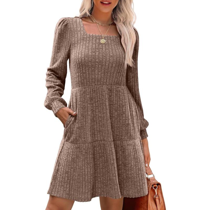 Margot - Square Neck Long Sleeve Sweater Dress