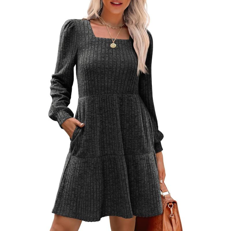 Margot - Square Neck Long Sleeve Sweater Dress